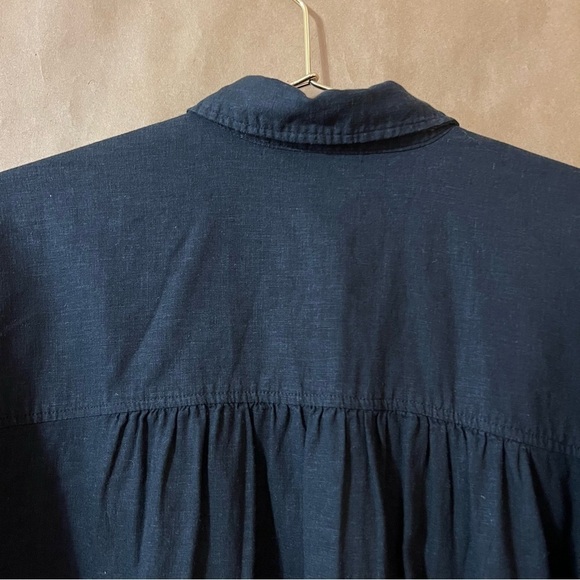 Urban Outfitters | BDG Linen Jena Tie-Front Blouse Button Crop Top Black Size XS - Picture 10 of 12